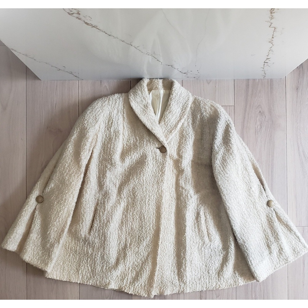 Vintage Carlton Coat Womens M White Wool‎ Poodle Cloth Overcoat Lined Winter